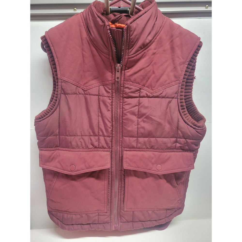 Aeropostale Burgundy Puffer Vest Quilted Western Style with Knit Collar Size S
